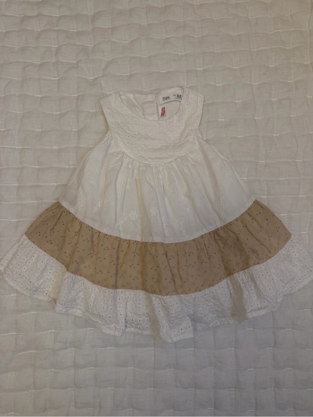 Zara Kids White Dress with Beige Tiered Hem